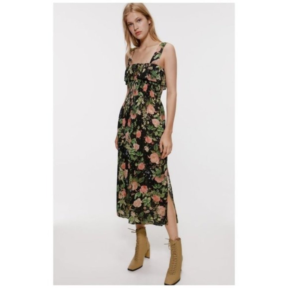 ZARA Floral Print Elastic Trim Sleeveless Midi - SALE